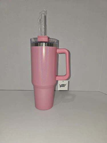 40 oz Tumbler Pink Leakproof Insulated Reusable Cup with handle and Straw Lid