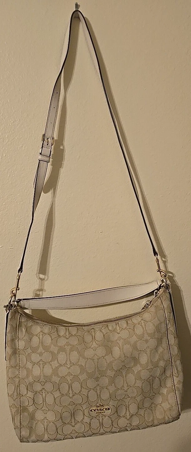 Borsa a tracolla Coach Celeste Hobo borsa in tela beige marrone F58284