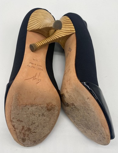 GIUSEPPE ZANOTTI BLACK PATENT LEATHER AND FABRIC PEEP TOE PUMPS HEELS 36.5 - Picture 5 of 6