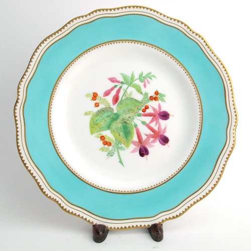 D1064 by WT Copeland Spode Works Set 6 Turqouise Floral Botanical Cabinet Plates - Picture 5 of 12