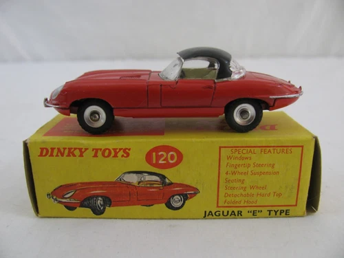Vintage Meccano Dinky Toys 1/43 Diecast Red Jaguar E Type Sports Car #120 New!