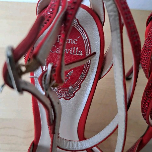 Rene Caovilla Diana Red Crystal Embellished 105 Sandals Size 39 Women's Luxury - Picture 16 of 17