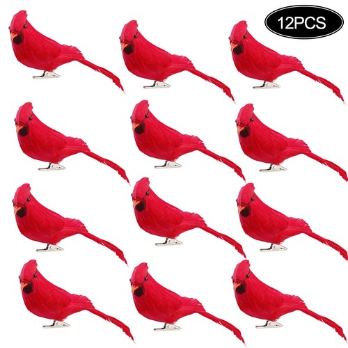 12 Stück Künstliche Rote Clip-On Kardinäle Gefiederte Vögel Weihnachtsschmuck - Bild 5 von 8