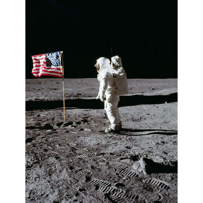 Space NASA Apollo 11 Aldrin Salutes US Flag Moon Photo Wall Art Canvas Print