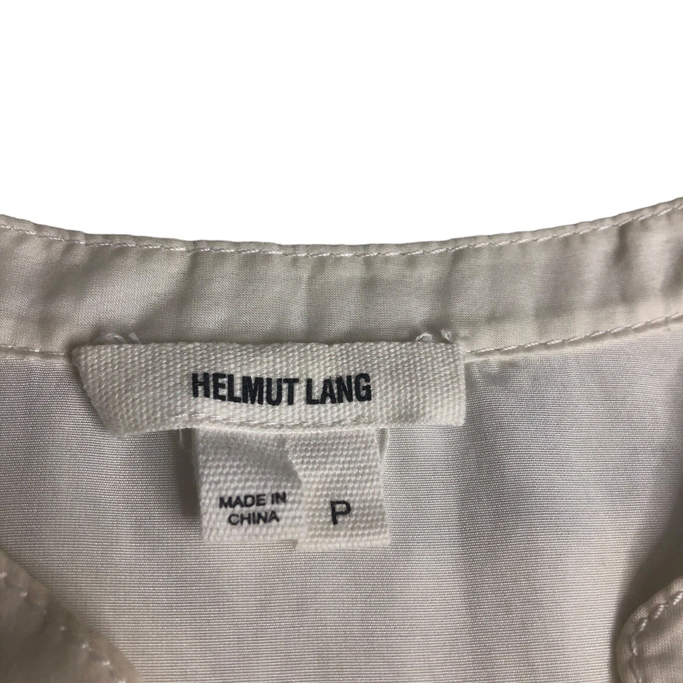 Helmut Lang Top Womens S Cream Sheer Cap Sleeve Button Pocket Split Neck Pocket - Image 3 of 4