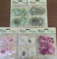 Lot 5 Petaloo Floral Embellishments Textured Flowers Burlap Blossom #30