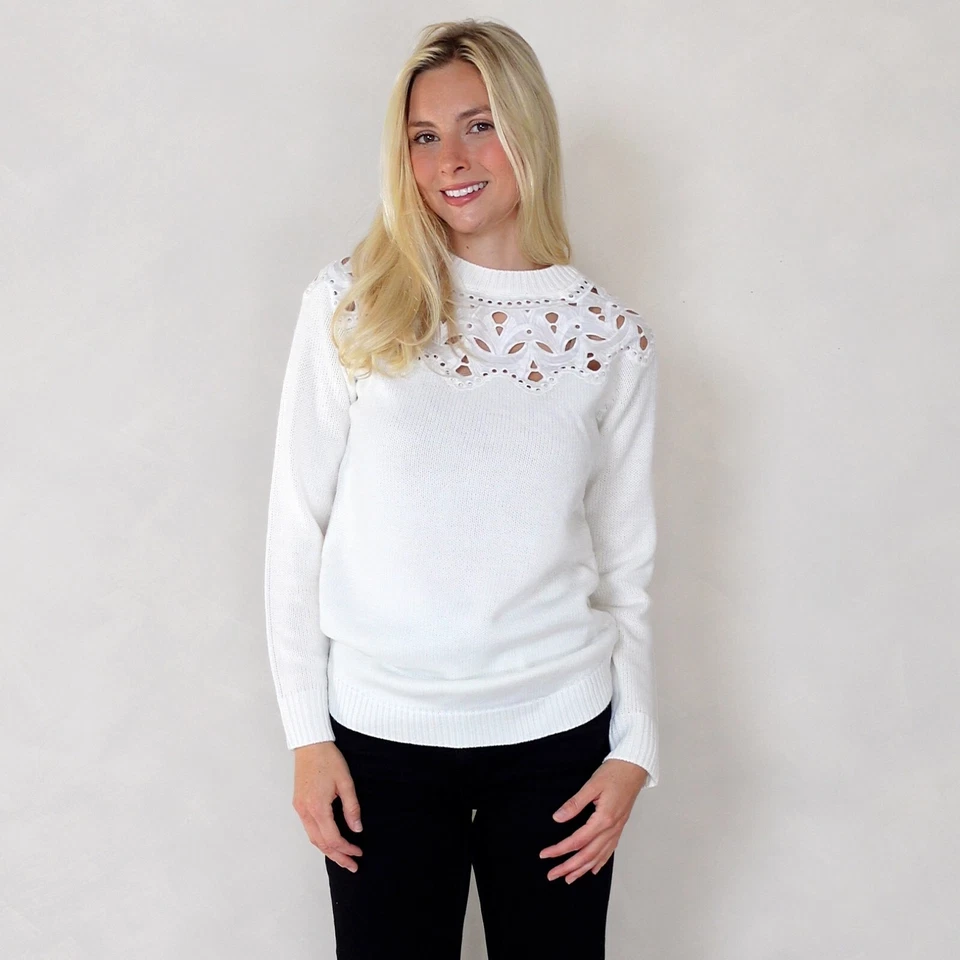 Size 6 to 24 Ex Dorothy Perkins Lace Cut-out Chest White Knitted Jumper - Image 2 of 4