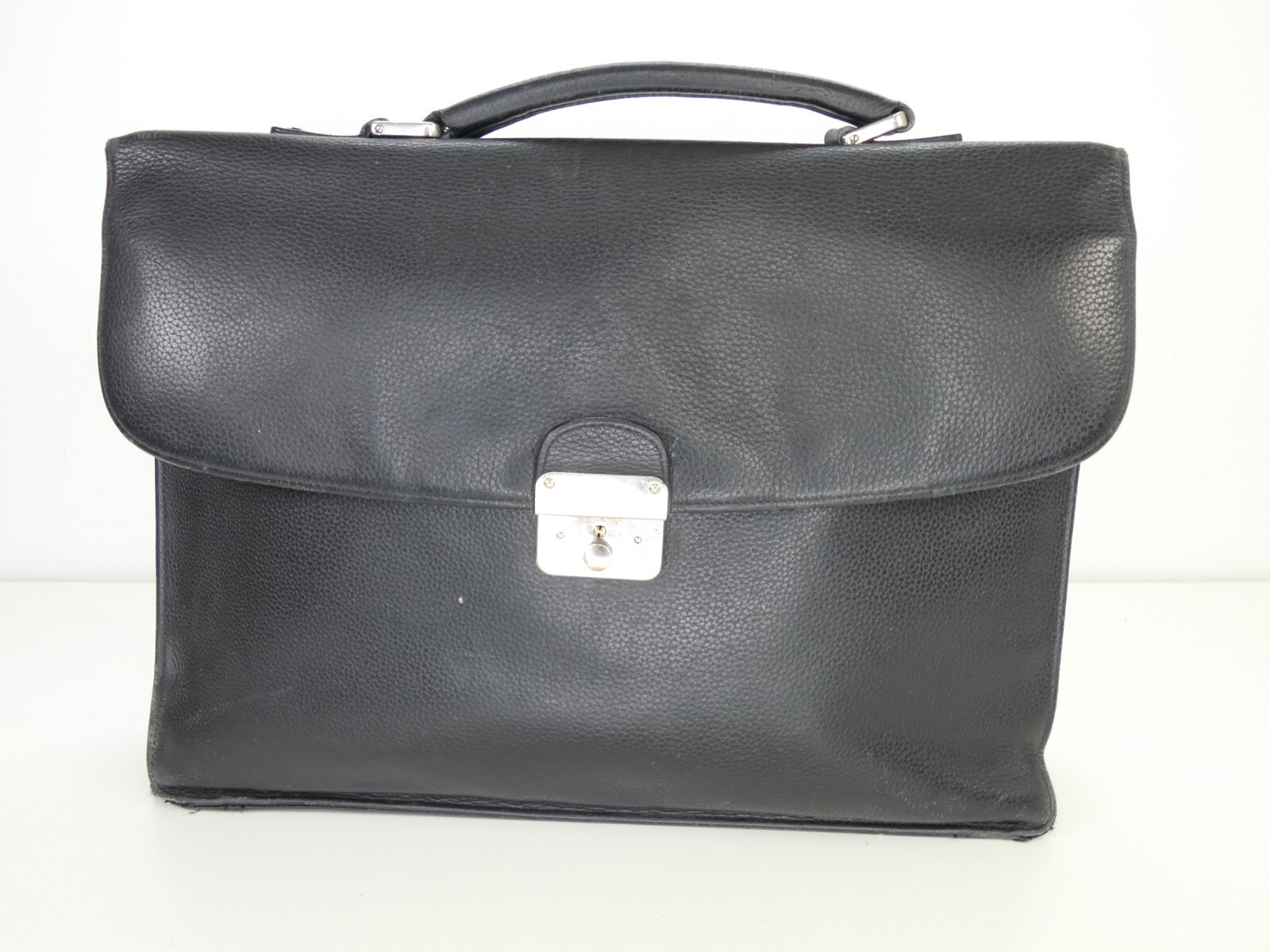 Longchamp Briefcase Bag Vintage Retro Real Leather Black Documents Smart Work