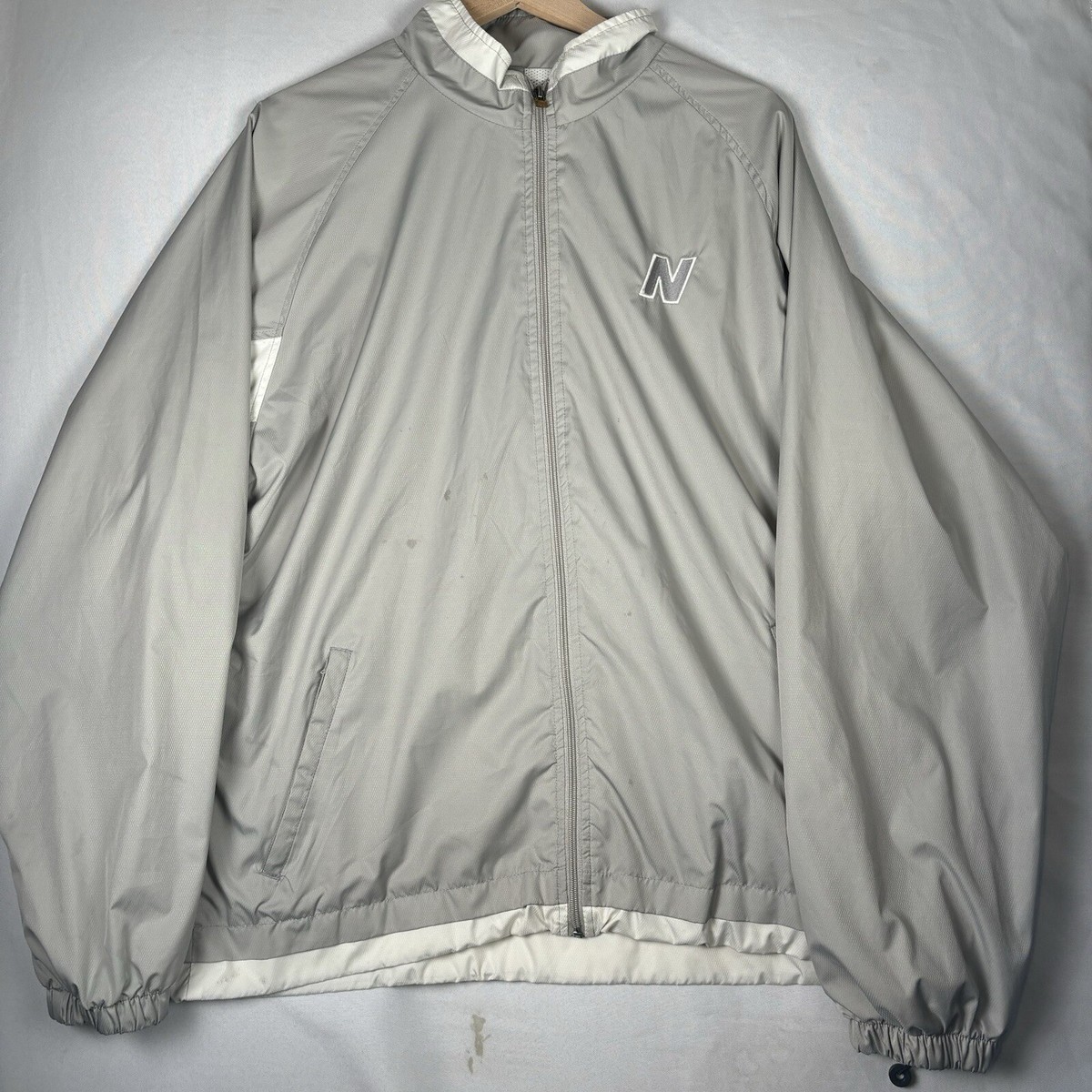 New Balance Jacket Mens XL Cream Gray White Vintage