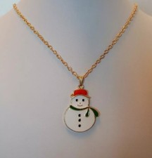 Snowman Christmas Necklace Snow Holiday Gold Toned Lobster Closure