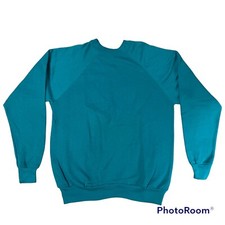 Vtg Tultex 80s 90s Teal Green Surf Skate Raglan Sweatshirt Made In USA Sz L