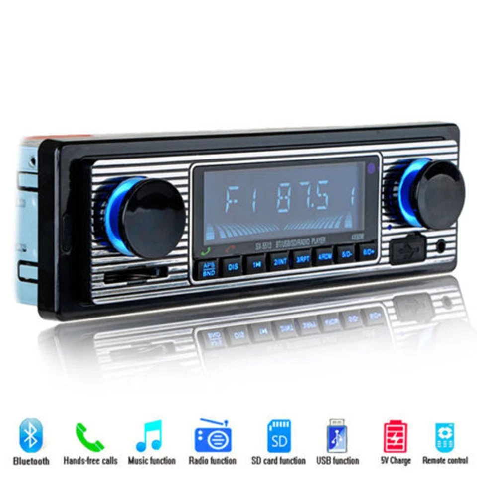 Reproductor de radio retro FM clásico para automóvil Bluetooth estéreo MP3 USB AUX audio con control remoto Foto 2 de 4