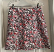 BODEN Women  s 6 Red  Gray Paisley A-Line Mini SKIRT Preppy Classic Pockets 6R