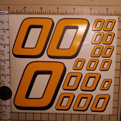 Yellow wBurgandy & Black #0's  Racing Numbers Vinyl Decal Sheet 1/10-1/12 
