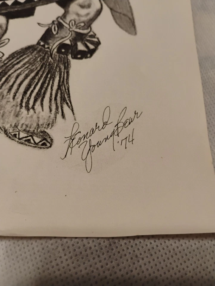 Vintage 1974 Leonard Young Bear Indian Dancer YoungBear Print - Image 2 of 4