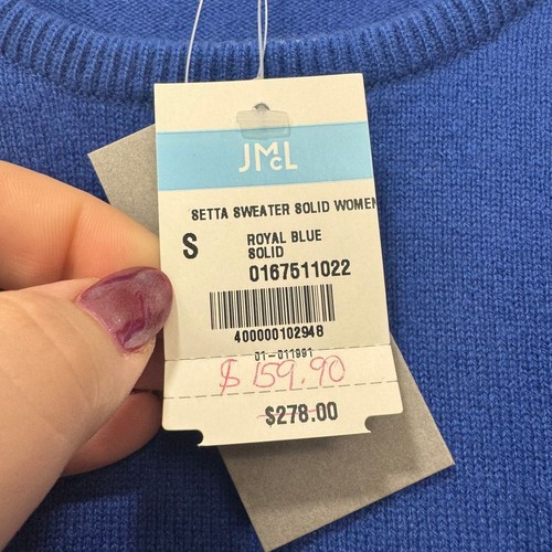 Maglione donna J Mclaughlin Setta piccolo blu royal cashmere manica lunga volant - Foto 2 di 6