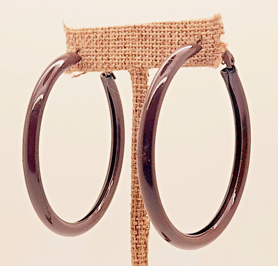 BROWN COLOR METAL ROUND LARGE 2INCH SIMPLE THIN HOOP PIERCED FASHION EARRINGS