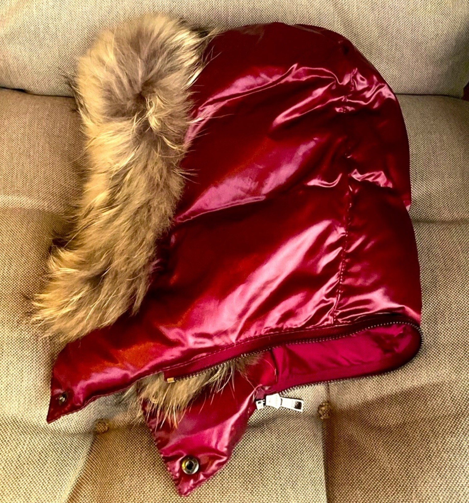 Ruby red 80% SILK, feather, goose down jacket wit… - image 11