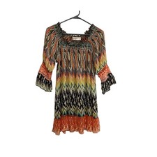 Urban Mangoz Sheer Chevron Striped Bell Sleeve Lace Tunic Top Cover Up Size S