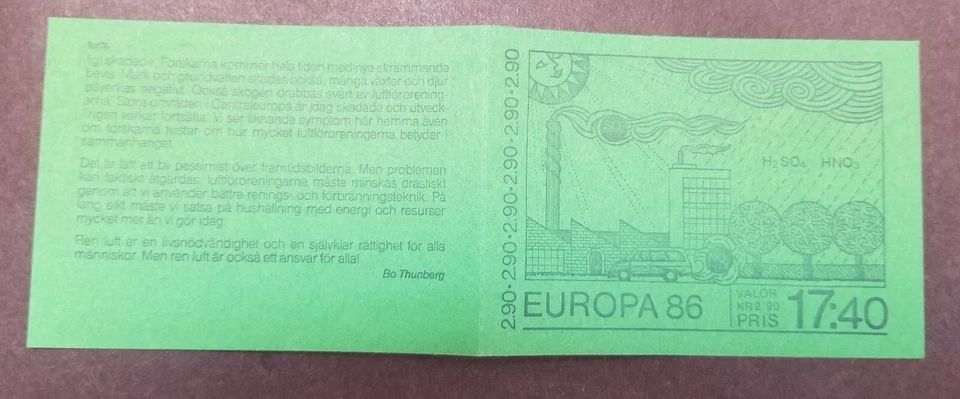 [SJ] Sweden Europa CEPT Protection Environment 1986 Tree Factory (booklet) MNH - Image 3 of 4