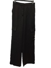 Zara Womens Satin effect Pants S Black Straight Leg Cargo Utility 8181/318 NWT