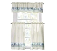 Pioneer Woman ~ Three (3) Piece Curtain Set ~ HATTIE BORDER ~ 30" x 36" ~ Blue