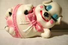 Large VTG Large Painted White and Pink Pig Piggy Bank Ceramic 12  MISSING PLUG