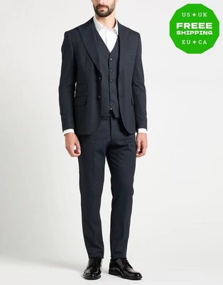 RRP €450 SUIT SARTORIA 3 Piece Suit IT52 US42 XL Wool Blend Blue Striped Peak - Image 1 of 4