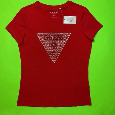 GUESS Los Angeles Women s Short Sleeve T-Shirt MEDIUM Red w/Silver, Black NEW