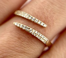 14k Yellow Gold  Open Wrap Natural Diamond Ring Band Bypass Modern Style