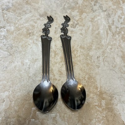 Lot of 2 Nestle Quik Bunny Rabbit Stainless Steel Spoon 7 1/4'' Quick NesQuik VTG