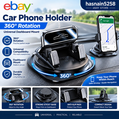 Car Phone Holder 360 Degree Rotation, Navigation Dashboard Mount Black1 Pc