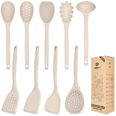 Silicone Cooking Utensils Set, 9 Pcs Heat Resistant Kitchen Universal, Khaki