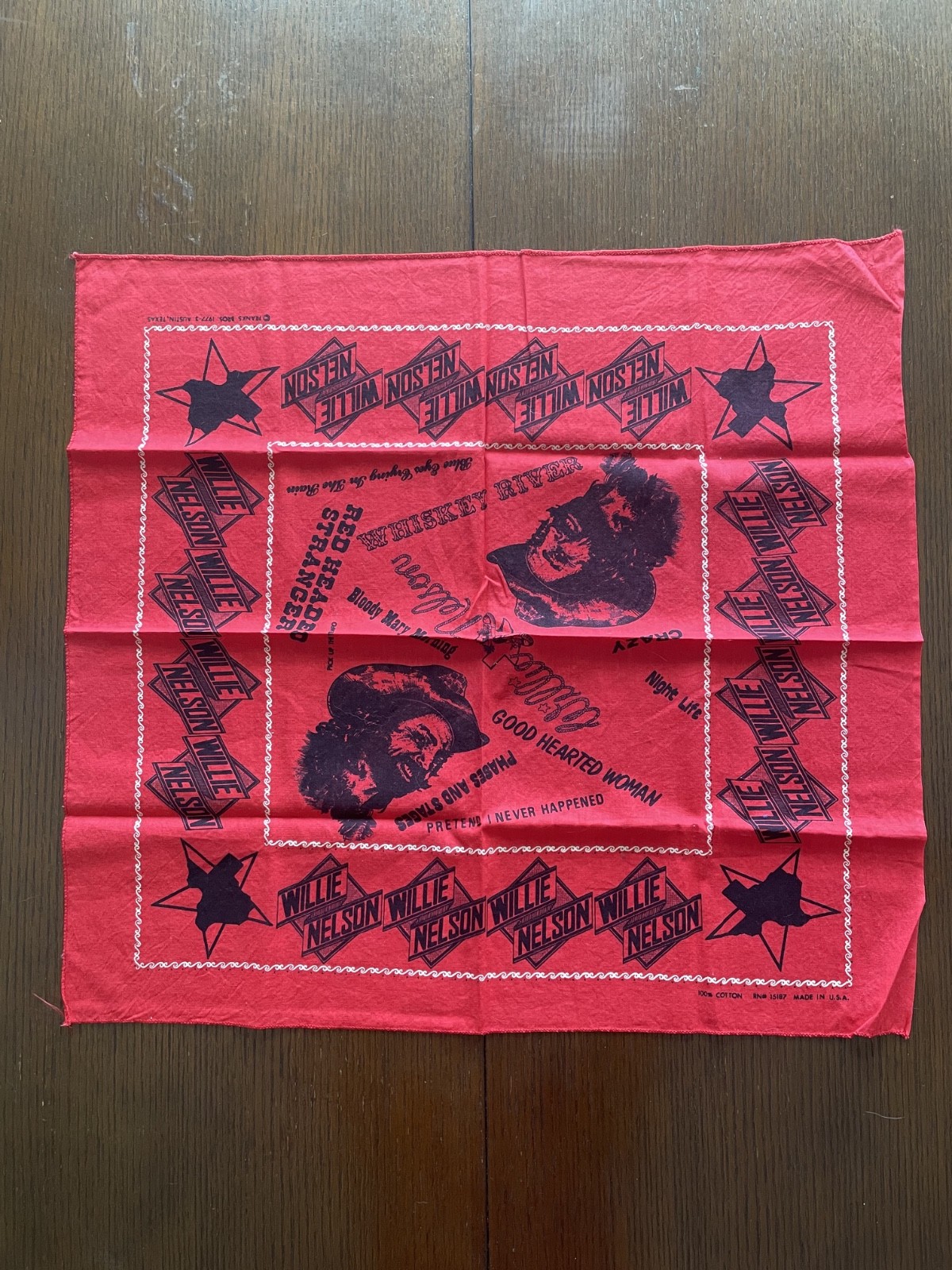 Vintage Willie Nelson Bandanna Rare 1977 Tour Merch! 100% Cotton Collectable