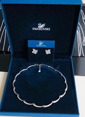 Swarovski Schmuckset Halskette & Ohrringe Silber Metall mit Kristall