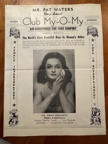 FREE SHIP! 1950s Club My-O-My Female Impersonator Venue Drag New Orleans