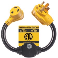 Overload Protector 50 Amp to 30 Amp RV Adapter Plug for Camper with Circuit B...