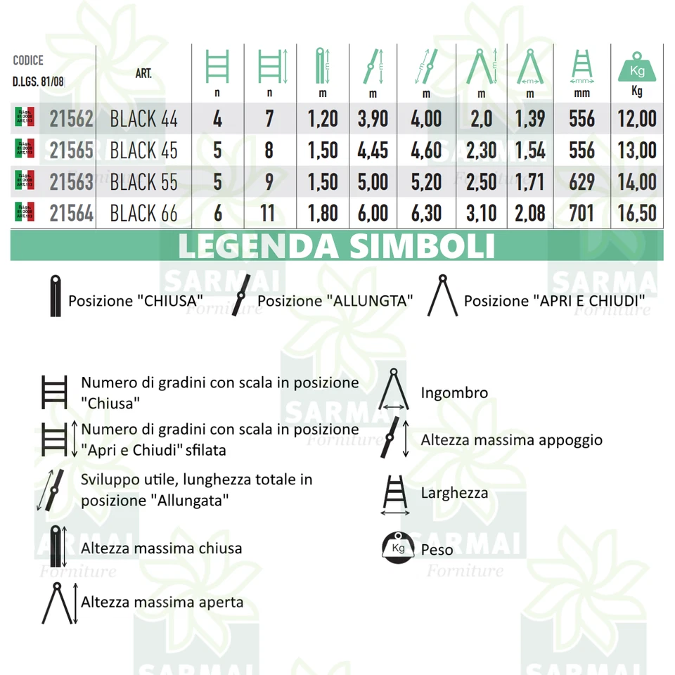 Marchetti BLACK 44 scala telescopica in alluminio allungabile fino a 4 mt - Immagine 2 di 4