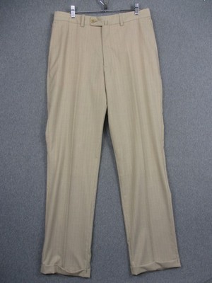 Aristo Eighteen Pants Mens 34x32 Beige Tan Stripe Wool Flat Front Dress Slacks