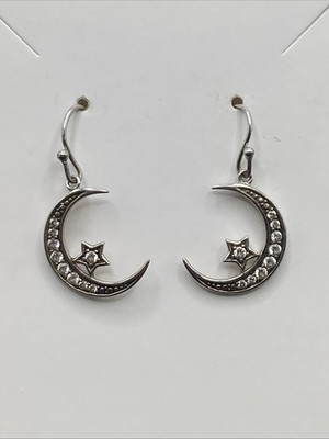 Designer Ohrhänger Sterlingsilber Mond Stern klarer Stein