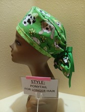 Dogs Lucky St. Patricks Women's Ponytail Surgical Scrub Hat/Cap Handmade