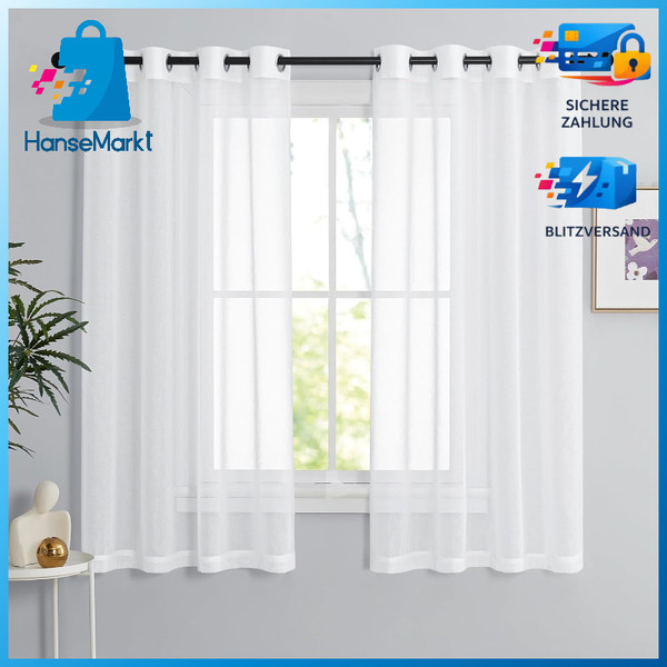 Voile Gardinen Weiß Transparent ÖSenvorhang 2Er Set 160X140 Cm Wohnzimmer-image