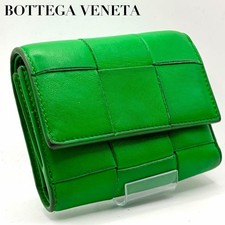 Bottega Veneta Cassette Trifold Wallet Green Leather Unisex Authentic Japan