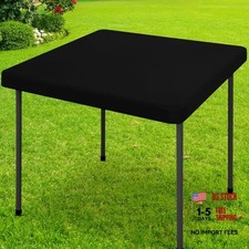 Square Picnic Table Cloth, Waterproof Elastic Fitted 24" x 24" Square Black