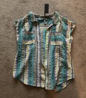Top Kut from the Kloth a Rayas con Botones Manga Corta Multicolor Plisado Espalda M