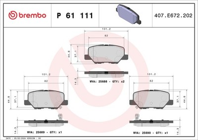 Hinterachse BREMBO P 61 111 Bremsbelagsatz, Scheibenbremse für CHANGAN,CITROËN,M