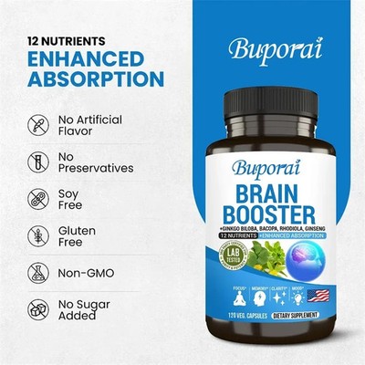 Brain Booster 120pcs,Improve Cognitive Performance,Stress Relief & Brain Memory