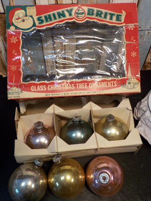 Vintage Max Eckardt & Sons SHINY BRITE Mercury Glass Ornaments 3'' w box