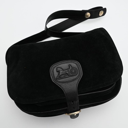Celine Suede Leather Horse Chest Shoulder Bag Black Used Authentic