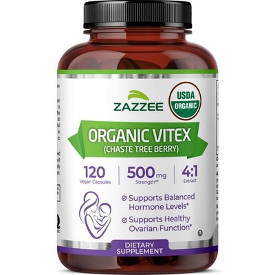 Zazzee USDA Organic Vitex, 500 mg Strength, 120 Vegan 120 Count (Pack of 1) 